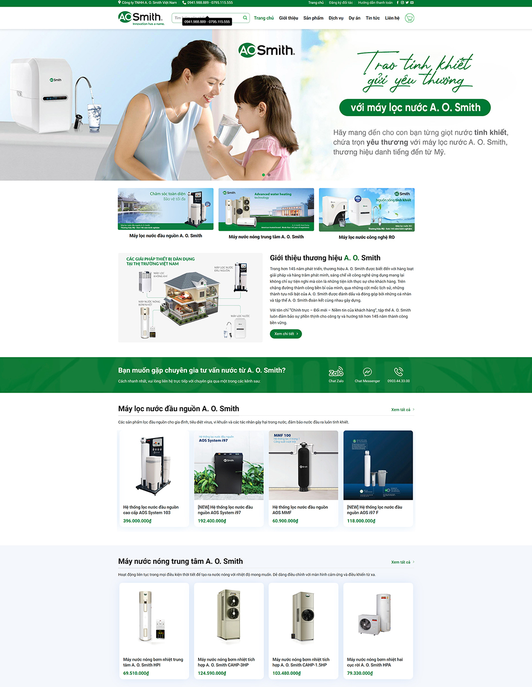 Mẫu web bán máy lọc nước A.O.Smith